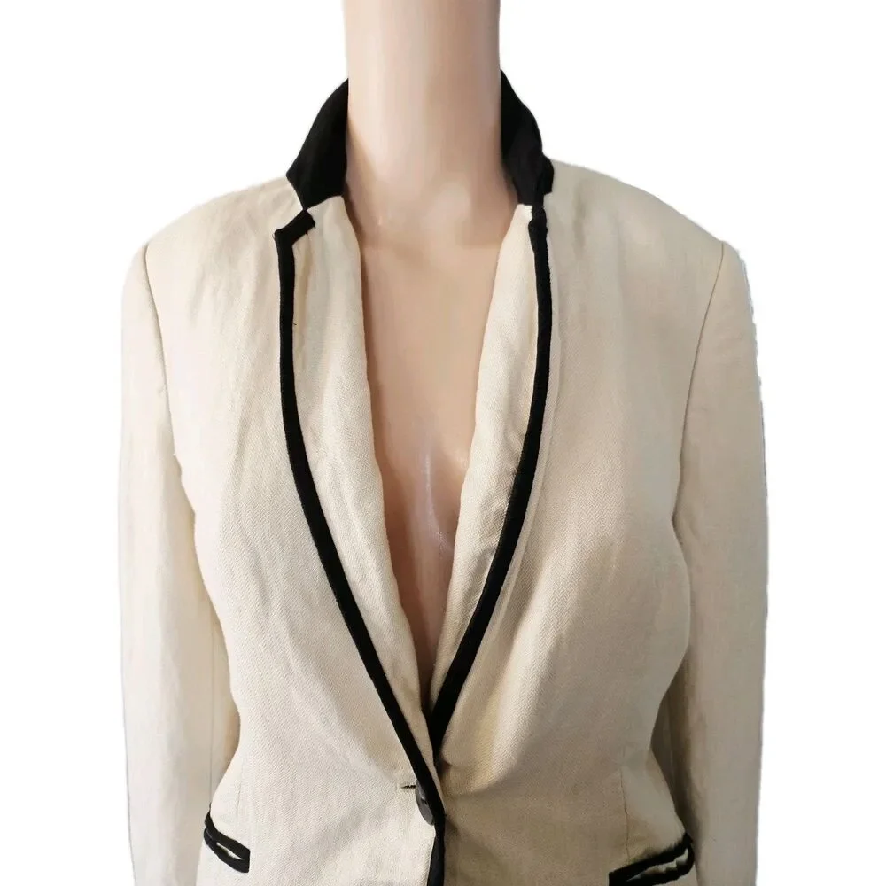 MNG Mango Beige Single Breasted Suit Blazer Size 6